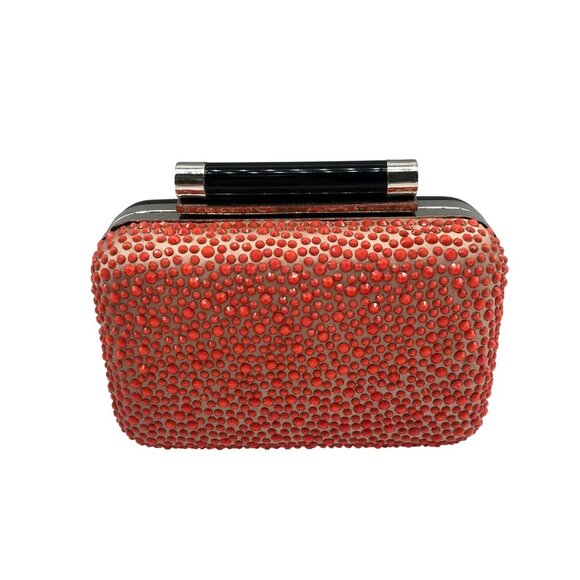 Diane von Furstenberg Bright Coral Small Crystal Embellished Convertible Clutch - Picture 1 of 10